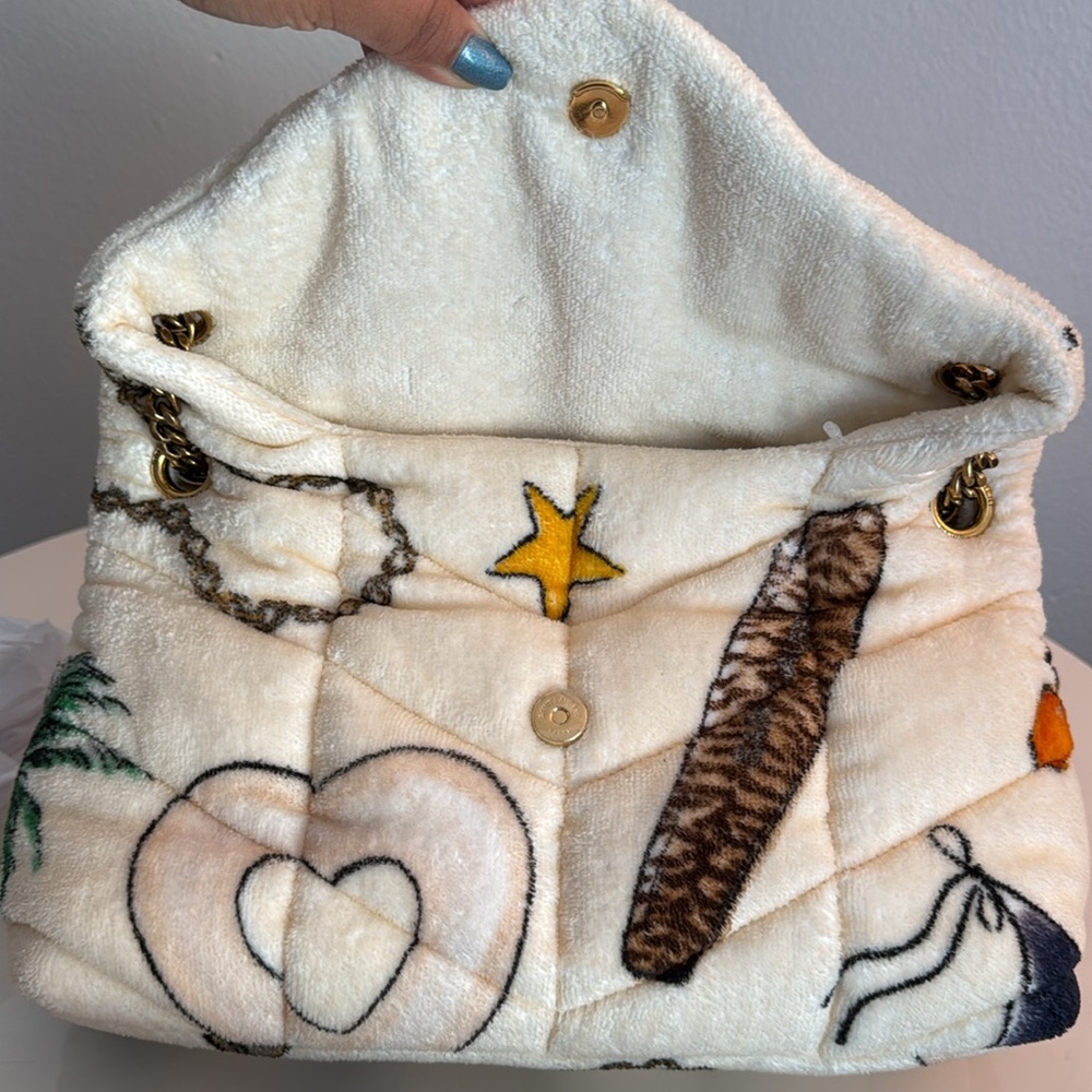 Saint Laurent *NEW* Terry Cloth Vacation Print Lou Lou Bag with Dust Cover - Picture 15 of 17